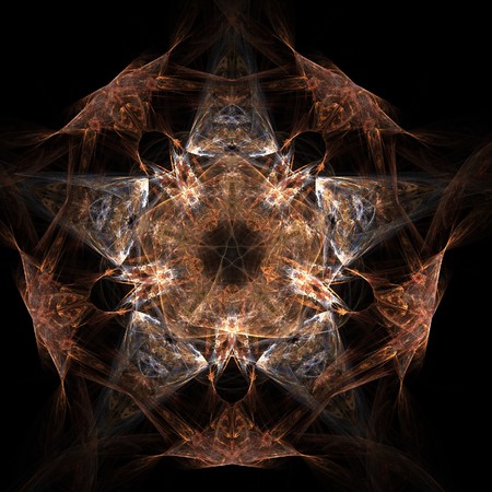 Highly detailed fractal pentagramm in colours of blood and electric fire.の写真素材