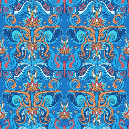 Floral paisley indian vector colorful ornate seamless patternのイラスト素材