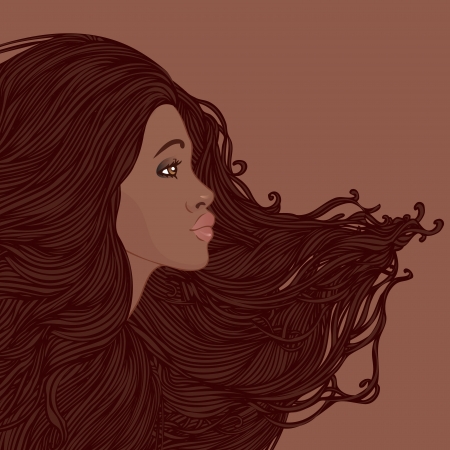 Beauty Salon Set  Profile of pretty young african american woman with beautiful long hair  Vector illustration のイラスト素材