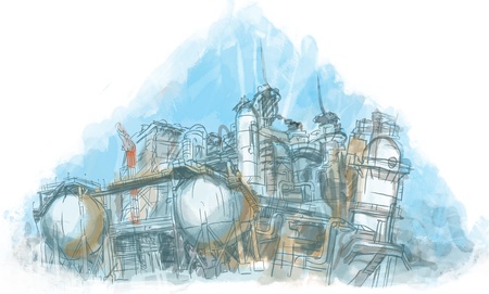 Factory, watercolor illustrationの写真素材