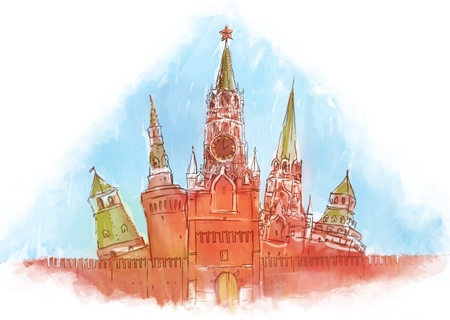 Russia: Moscow Kremlin, watercolor  illustration の写真素材
