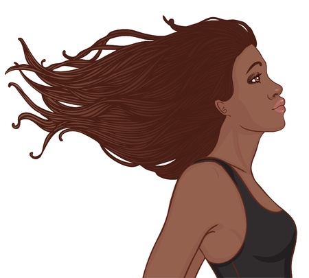 Beauty Salon Set  Profile of pretty young african american woman with beautiful long hair  Vector illustration のイラスト素材