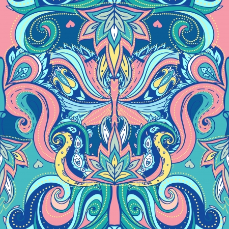 Floral paisley indian vector colorful ornate seamless pattern のイラスト素材