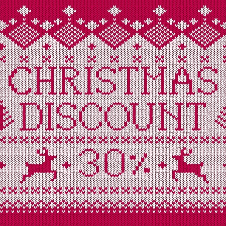 Christmas Sale: Discount 30% (Scandinavian style seamless knitted pattern)のイラスト素材