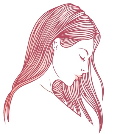 Portrait of pretty young woman in profile view with long beautiful hair illustration のイラスト素材