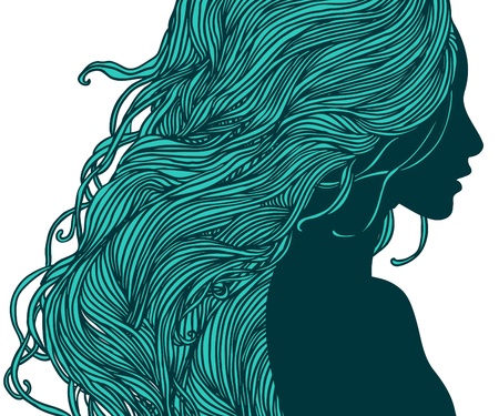 Beauty Salon: Portrait of pretty young woman in profile view with long beautiful hair. Vector illustrationのイラスト素材
