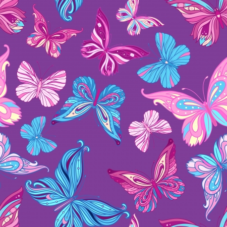 Seamless pattern with butterflies in blue and pinkのイラスト素材
