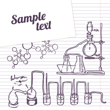 School notebook chemistry laboratory vector background in vintage styleのイラスト素材