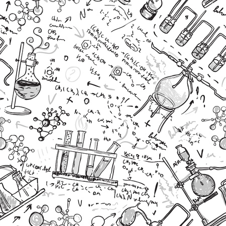 Old chemistry laboratory seamless pattern  Vector background in vintage style のイラスト素材