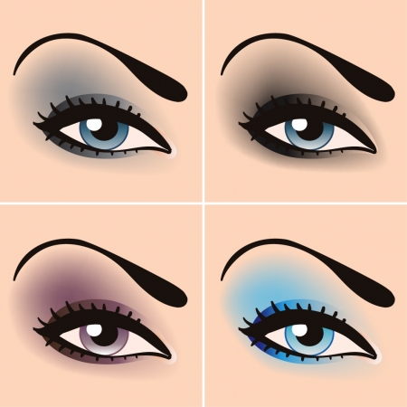 Set of vector illustrations with beautiful female eyes with different makeup のイラスト素材