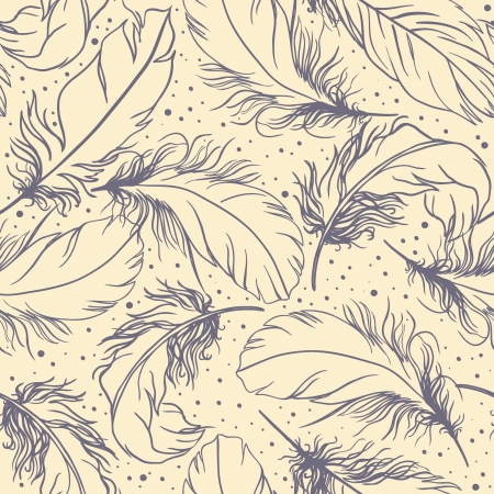Vintage seamless pattern with hand-drawn feathers のイラスト素材