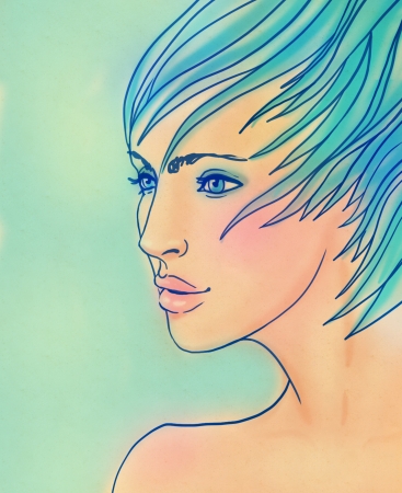 Winter pretty girl Profile view  Illustration.の写真素材