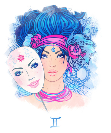 Illustration of leo zodiac sign as a beautiful girlの写真素材
