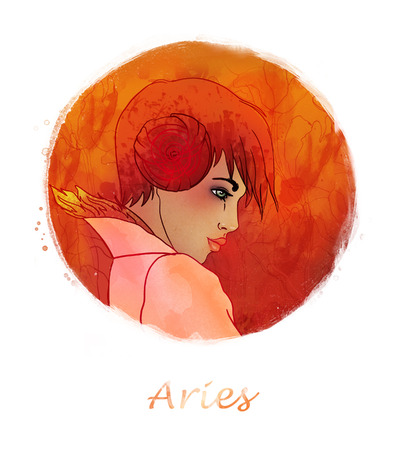 Illustration of aries zodiac sign as a beautiful girl の写真素材