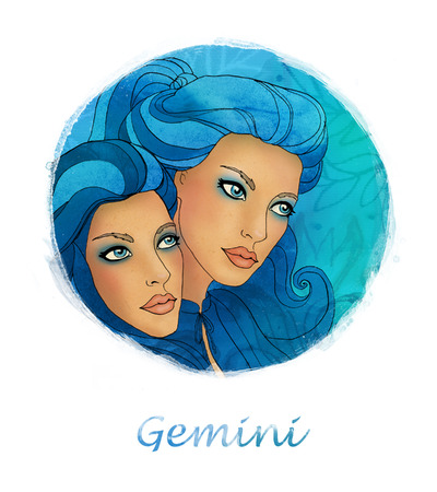 Illustration of gemini zodiac sign as a two beautiful girlsの写真素材