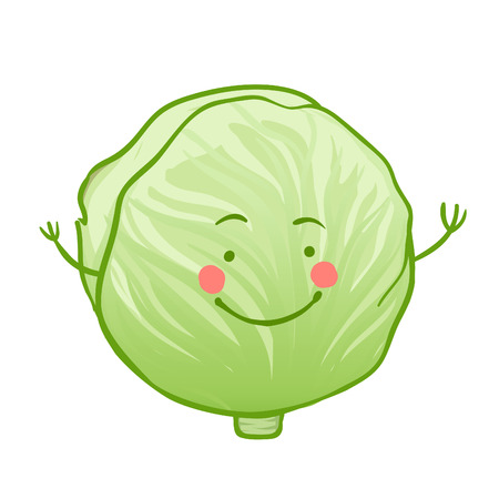 Funny vegetables vector icon set, cabbageのイラスト素材