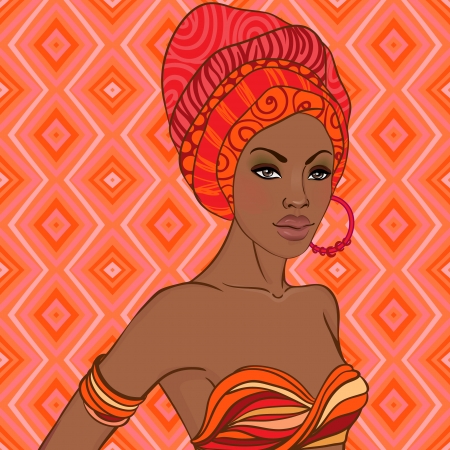 Portrait of beautiful African woman in turban with earring のイラスト素材