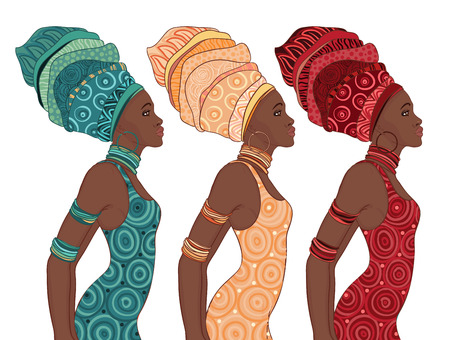 Pretty African American woman in traditional turban. のイラスト素材
