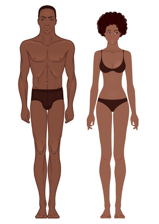 Body templates: Fit Athletic Muscular african american couple. Vector illustration. のイラスト素材
