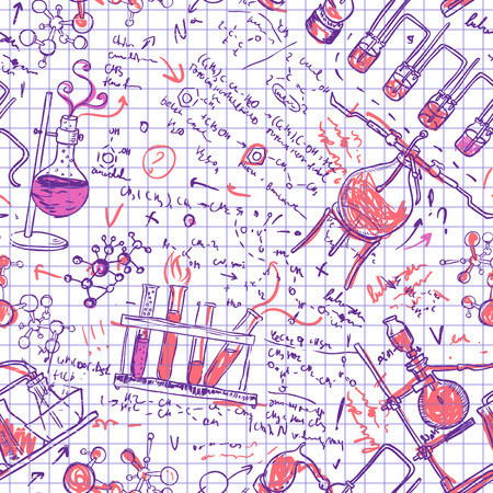 Science chemistry laboratory vector background (sketchy style seamless pattern) のイラスト素材