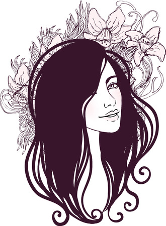 Vector illustration of beautiful woman with floral background のイラスト素材