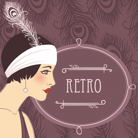 Flapper girl: Retro party invitation design. Vector illustration. のイラスト素材