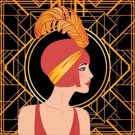 Flapper girl: Retro party invitation design. Vector illustration. のイラスト素材