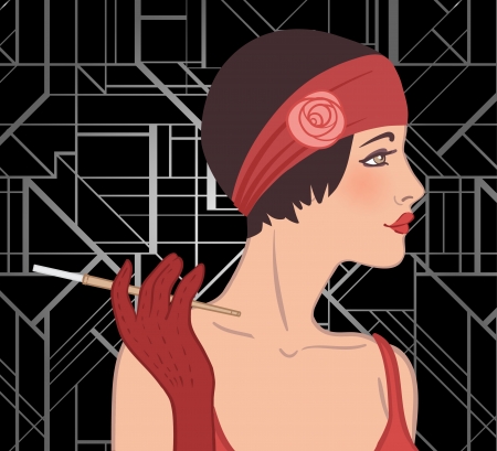 Flapper girl: Retro party invitation design. Vector illustration. のイラスト素材