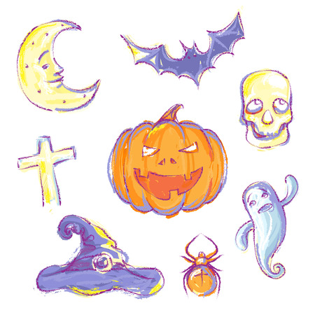 collection of hand drawn Halloween icons.のイラスト素材