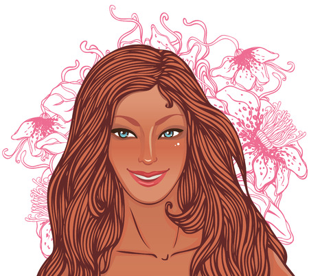 Different types of female hairstyles for long hair. Women's portraits. Vector illustration, isolated on whiteのイラスト素材