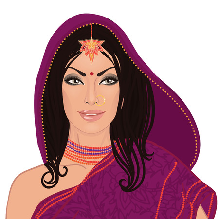 Beautiful indian woman wearing bridal outfit on white のイラスト素材
