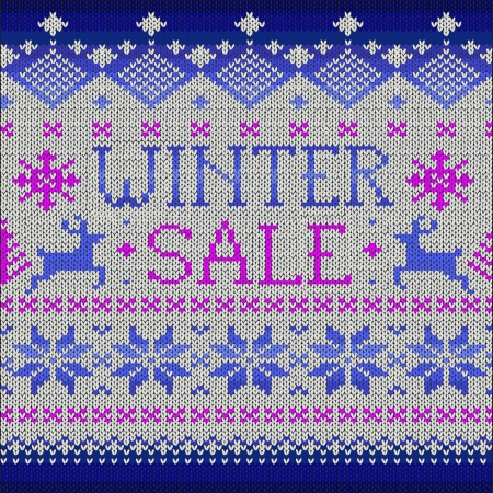 Winter Sale: Scandinavian style seamless knitted pattern with deers, vector illustrationのイラスト素材