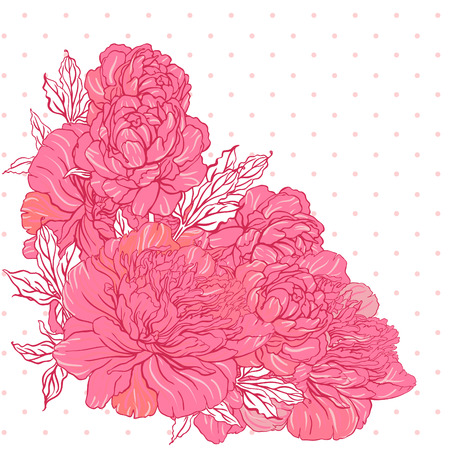 Beautiful peony bouquet design on beige background. Hand drawn vector illustration. のイラスト素材