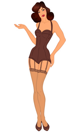 Pinup: exy ladiy in swimsuits. Style of 1950s. Vector illustration isolated on white.のイラスト素材