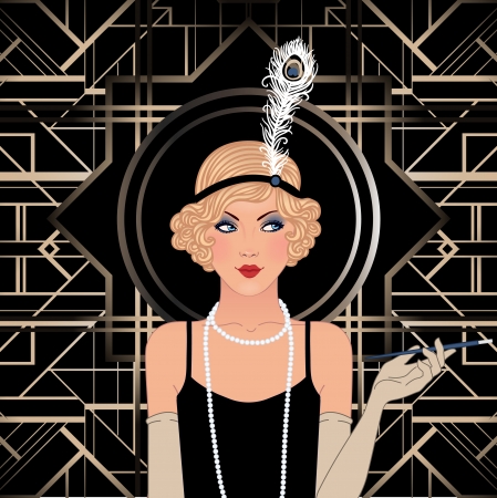 Flapper girl: Retro party invitation design. Vector illustration.のイラスト素材