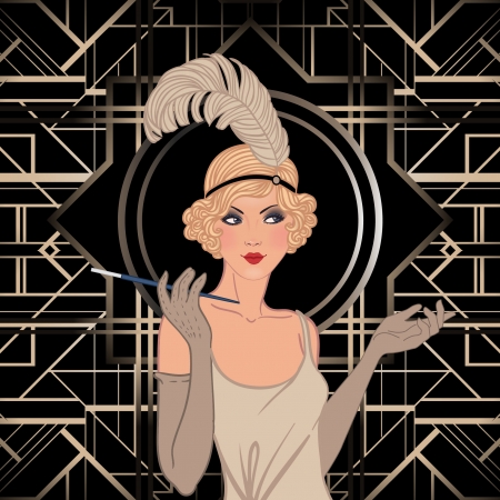 Flapper girl: Retro party invitation design. Vector illustration.のイラスト素材