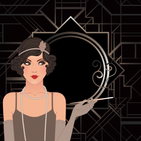 Flapper girl: Retro party invitation design. Vector illustration.のイラスト素材