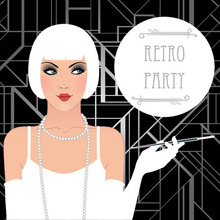 Flapper girl: Retro party invitation design. Vector illustration.のイラスト素材