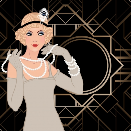 Flapper girl: Retro party invitation design. Vector illustration.のイラスト素材