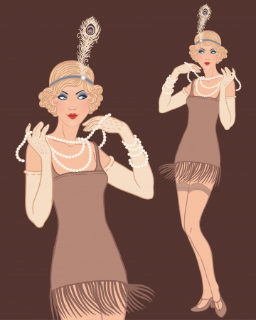 Flapper girl: Retro party invitation design. Vector illustration.のイラスト素材