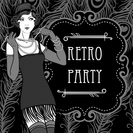 Flapper girl set: Retro party invitation design in 20's style のイラスト素材