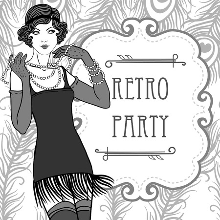 Flapper girls set: retro party invitation design in 20's style のイラスト素材