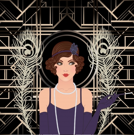 Flapper girl: Retro party invitation design. Vector illustration.のイラスト素材