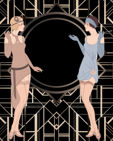 Flapper girl: Retro party invitation design. Vector illustration. のイラスト素材