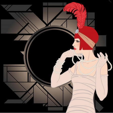 Flapper girl: Retro party invitation design. Vector illustration. のイラスト素材