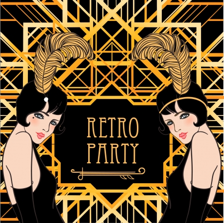 Flapper girl: Retro party invitation design. Vector illustration. Great Gatsby style.のイラスト素材