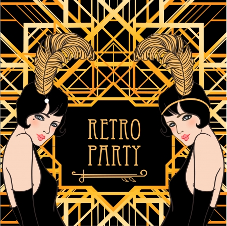 Flapper girl: Retro party invitation design. Vector illustration. Great Gatsby style.