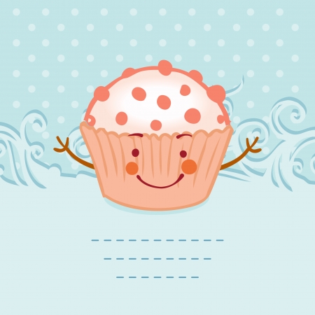 Tea party invitation vintage style frame funny cupcake. Vector illustration. のイラスト素材