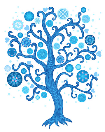 beautiful abstract vector winter tree with christmas decoration のイラスト素材
