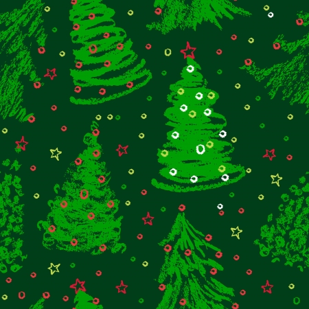 Christmas trees doodles. Seamless pattern in green のイラスト素材